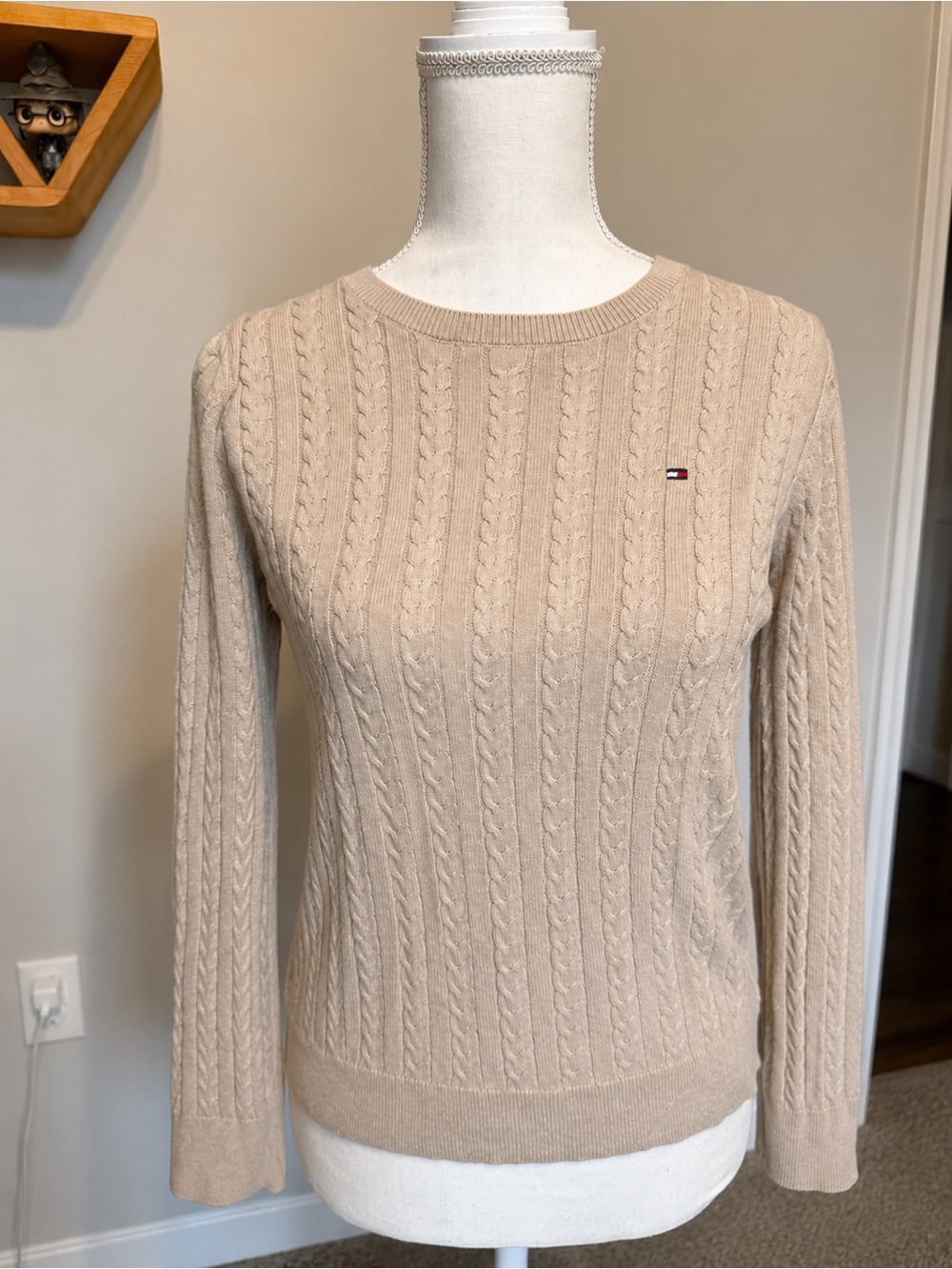 Tommy Hilfiger Beige Cable Knit Crewneck Sweater